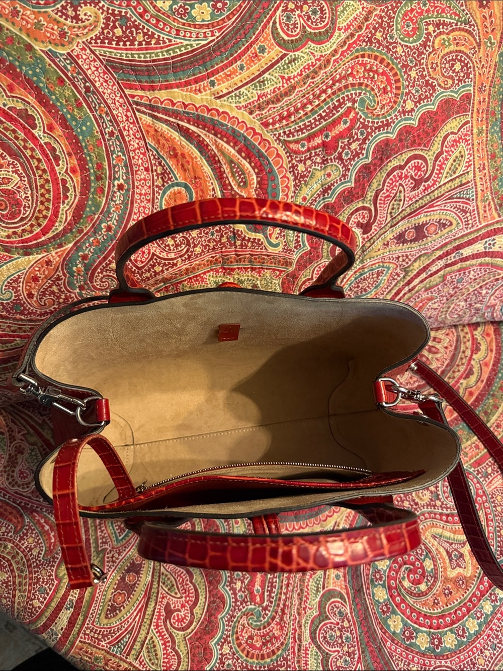 Longchamp Red Croc-Embossed Shoulder Tote - Picture 5 of 5